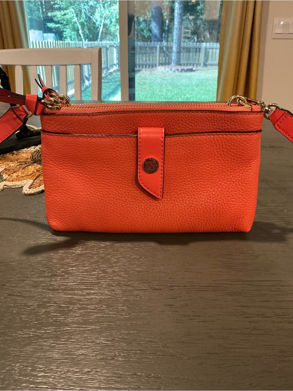 Michael Kors Coral Pink Lychee Leather Crossbody Bag